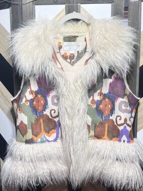 Donna Salyers~ Fabulous Furs BOHO Faux Fur Trim~Faux Fur Lined Vest- Large